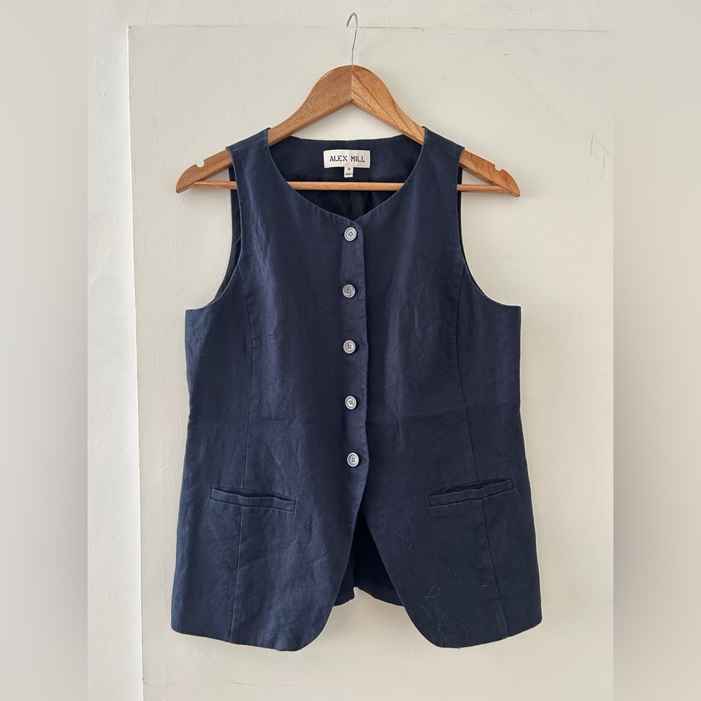 Alex Mill Linen Vest | Navy | Medium